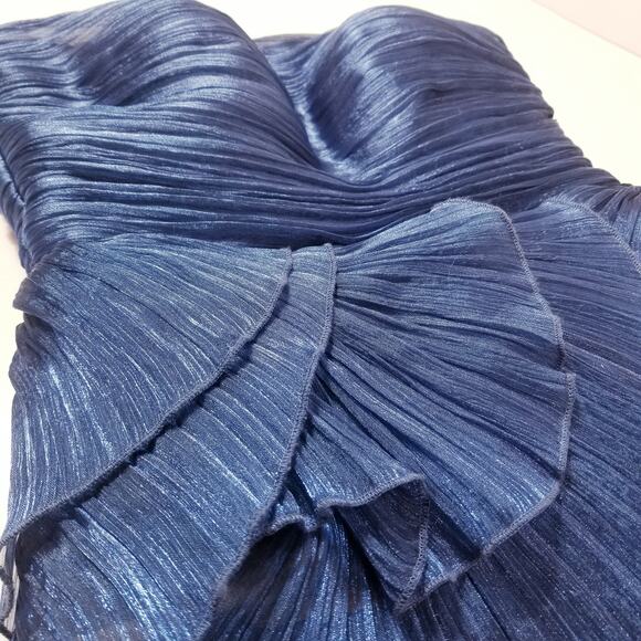 Tarik Ediz  Strapless Tiered Peplum Blue Shiny Mini Dress - Picture 11 of 12
